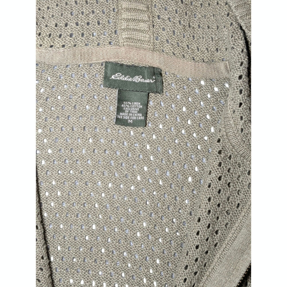 Vintage Eddie Bauer Women’s M Hooded Open Knit Zip Front Sweater Vest Cardigan - Picture 3 of 11